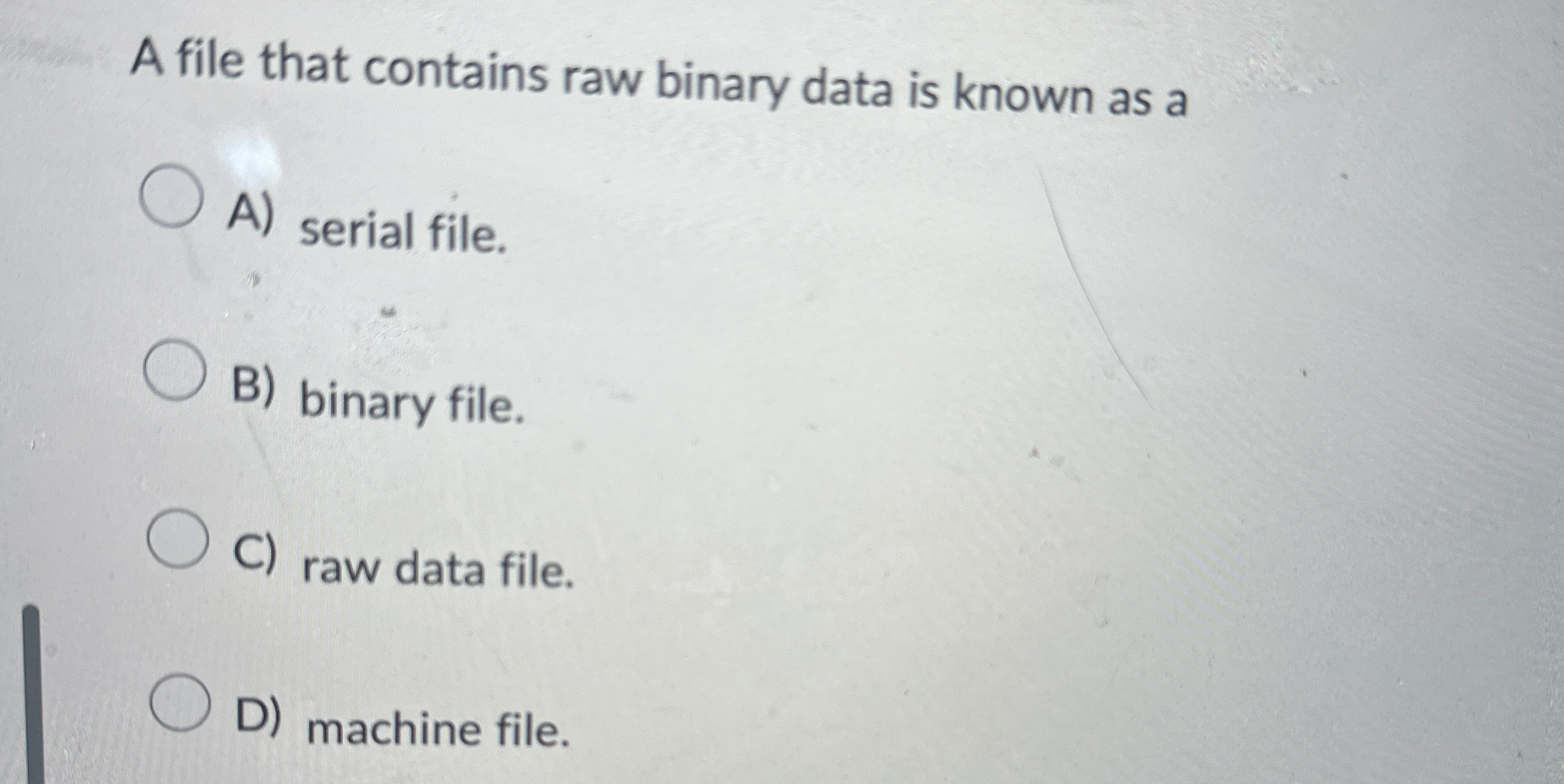 A file that contains raw binary data is known as a