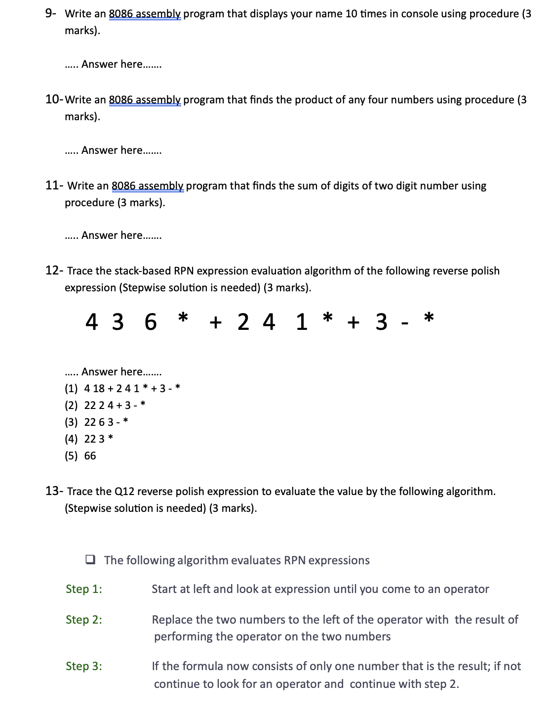  9- Write an 8086 assembly program that displays your name 10