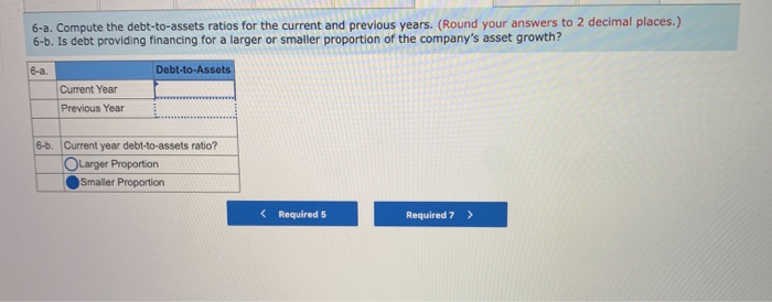  6-a. Compute the debt-to-assets ratios for the current and previous years.