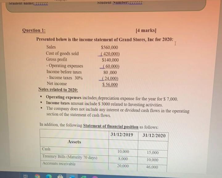  Student name: Student Number Question 1: [4 marks] Presented below is