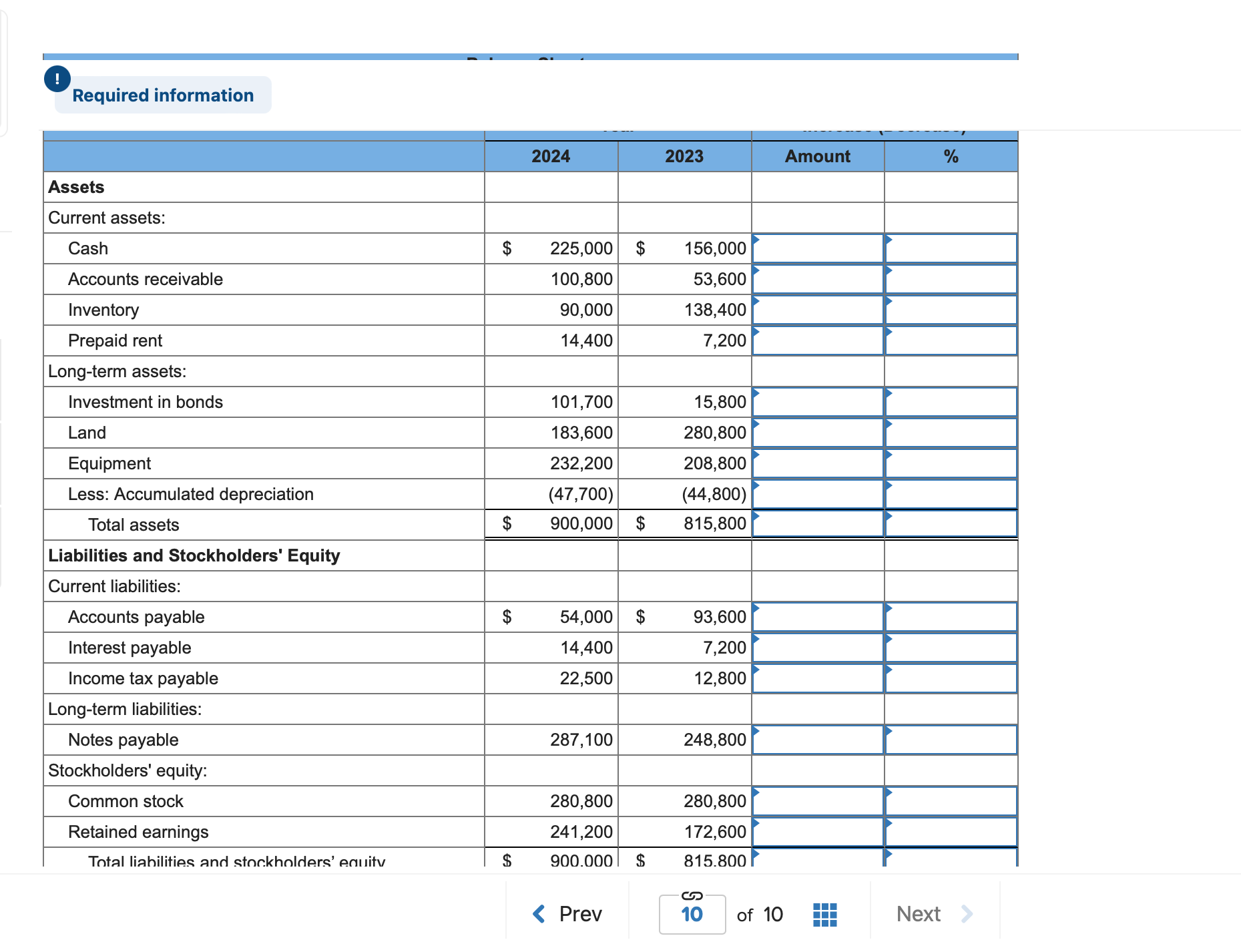 Sports Unlimited's 2024 balance sheet using 2023 as the base year. (Values