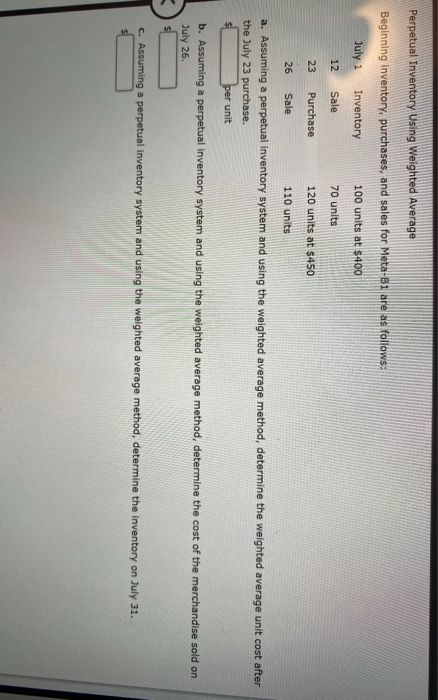  Perpetual Inventory Using Weighted Average Beginning inventory, purchases, and sales for