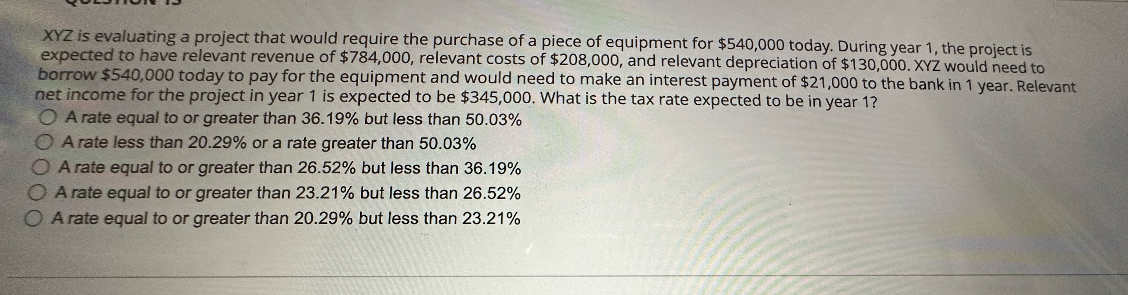  xYZ is evaluating a project that would require the purchase of