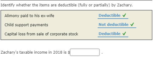to Zachary, who is single, for 2018: Salary Alimony paid to his
