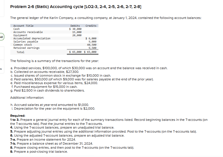  Problem 2-6 (Statlc) Accounting cycle [LO2-3, 2-4, 2-5, 2-6, 2-7, 2-8]