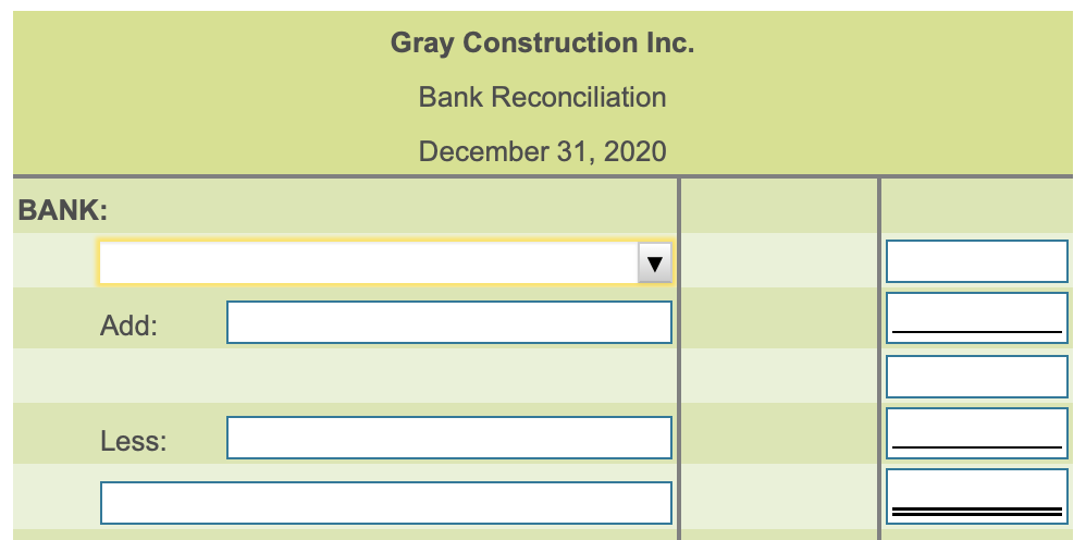 the business's cash position at December 31, 2020: i (Click on the