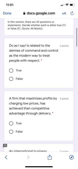  11:01 Done docs.google.com AA C In this section, there are 20