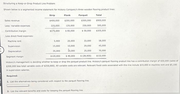  Structuring a Keep-or-Drop Product Line Problem Shown below is a segmented