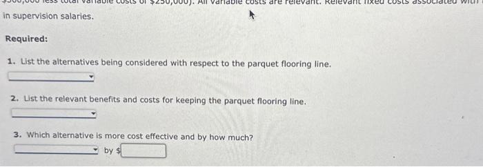 income statement for Hickory Company's three wooden flooring product lines: Sales revenue