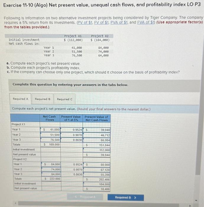 flows, and profitability index LO P3 Following is information on two alternative