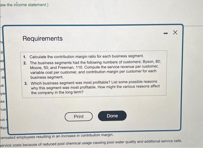 Byson, 80 ; Moore, 50; and Freeman, 110. Compute the service revenue