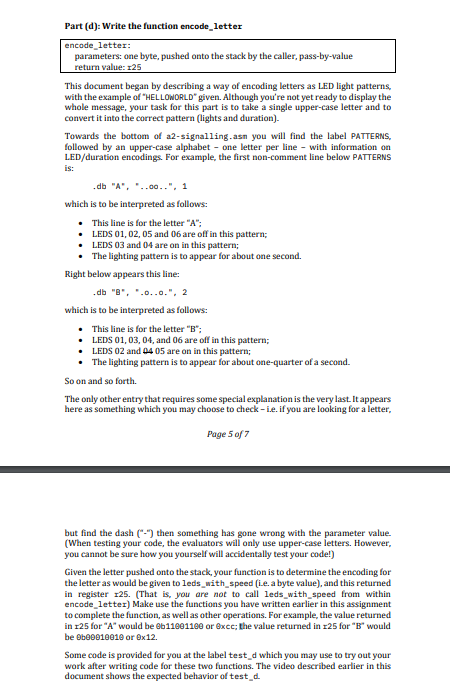  Part (d): Write the function encode_letter encode_1etter: parameters: one byte, pushed