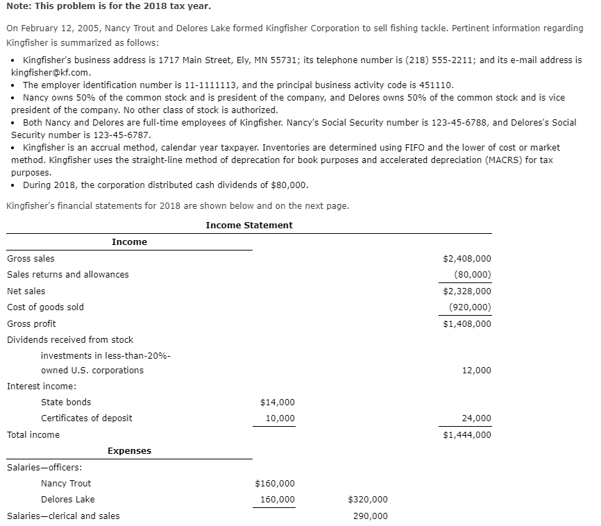 Note: This problem is for the 2018 tax year. On February