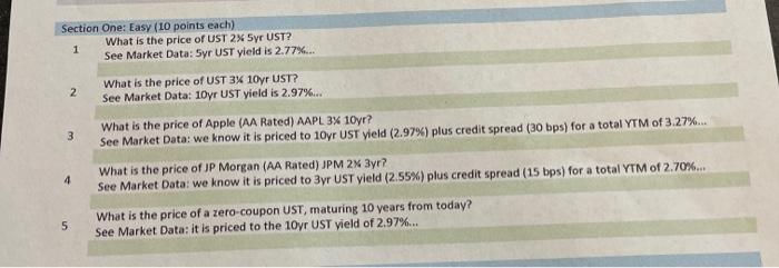  can someone help with question 1-5 Section One: Easy (10 points