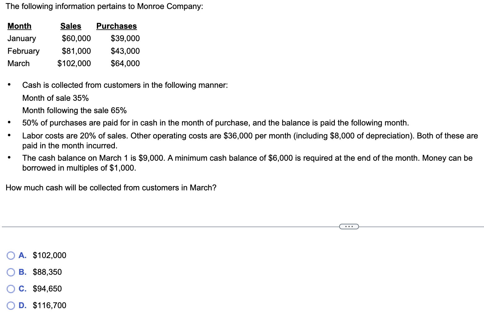  A. $102,000 B. $88,350 C. $94,650 D. $116,700 