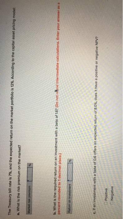  The Treasury bill rate is 7%, and the expected return on