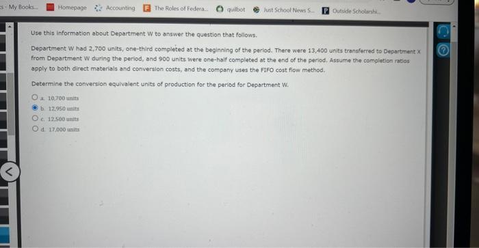  Use this information about Department W to answer the question that