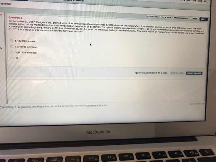  LT 321-322-323) ignment FULL SCRIEN Question 1 On December 31, 2017,