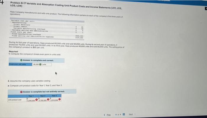  Problem 8-17 Variable and Absorption Costing Unit Product Costs and Income