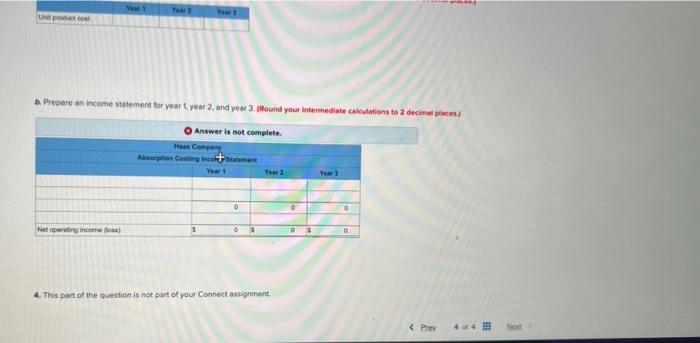 cosing a. Compua usit prosluct costs lor Weer t, Year 2, and