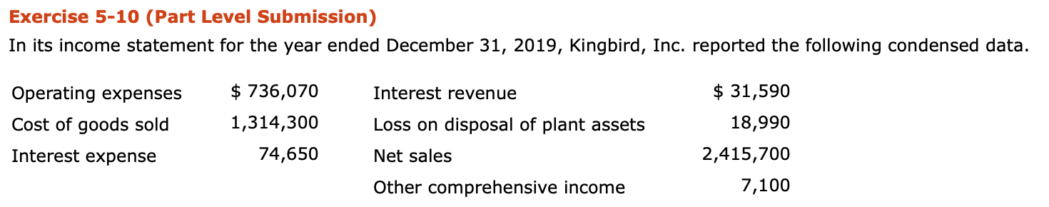 Please answer the 3 red boxes. Exercise 5-10 (Part Level Submission)