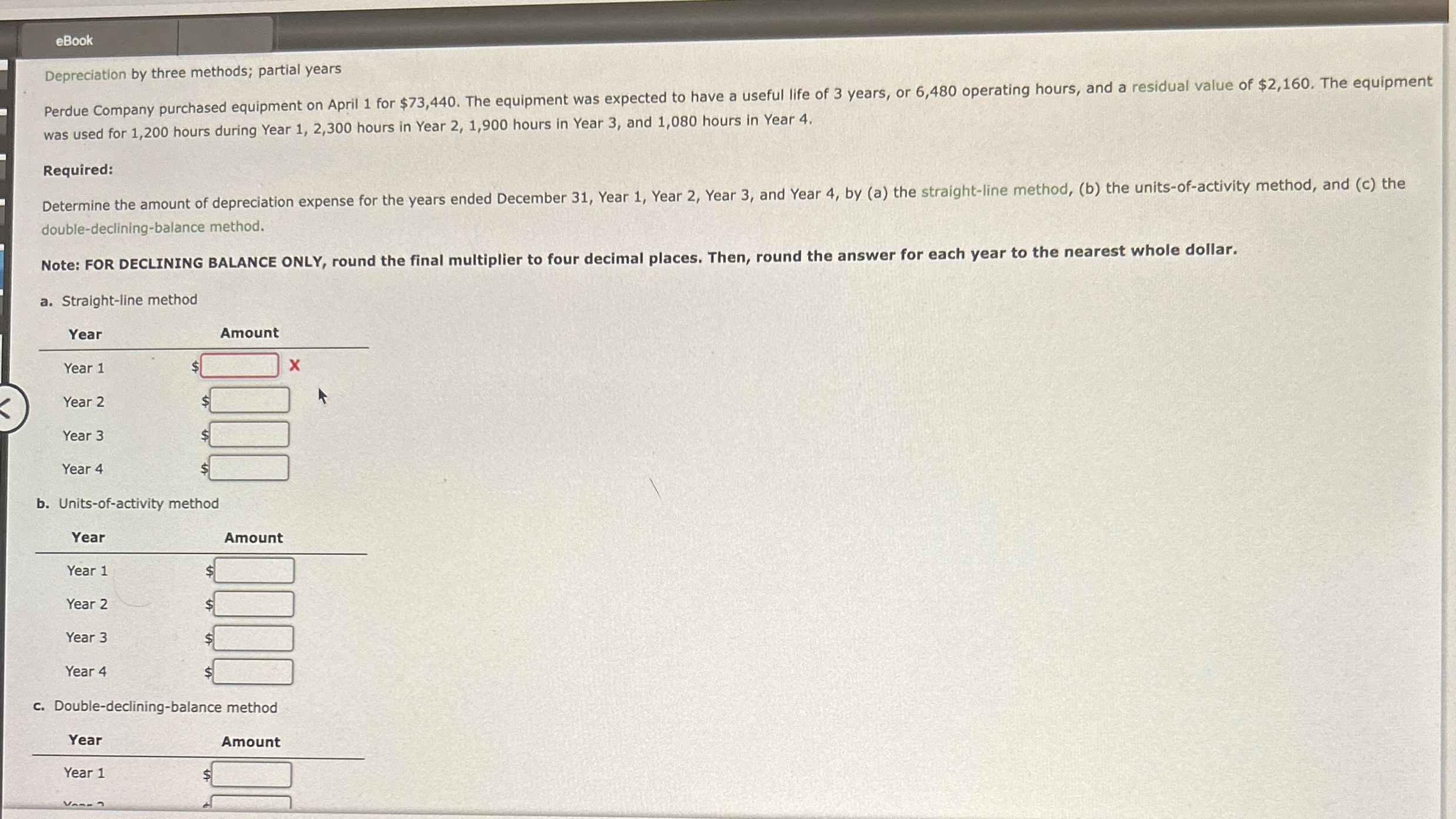  eBook Depreciation by three methods; partial years was used for 1,200