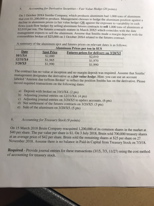  Please answer question 5 5. Accounting for Derivative Securities -Fair Value