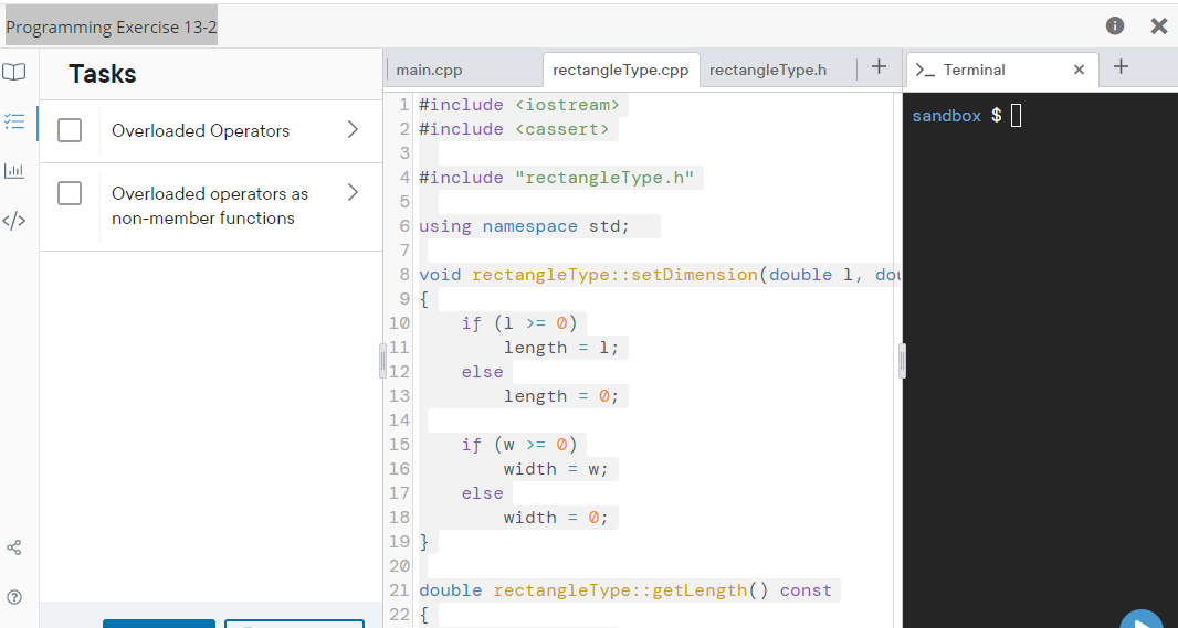 and implementation file from Exercise 1 have been provided. Write a test