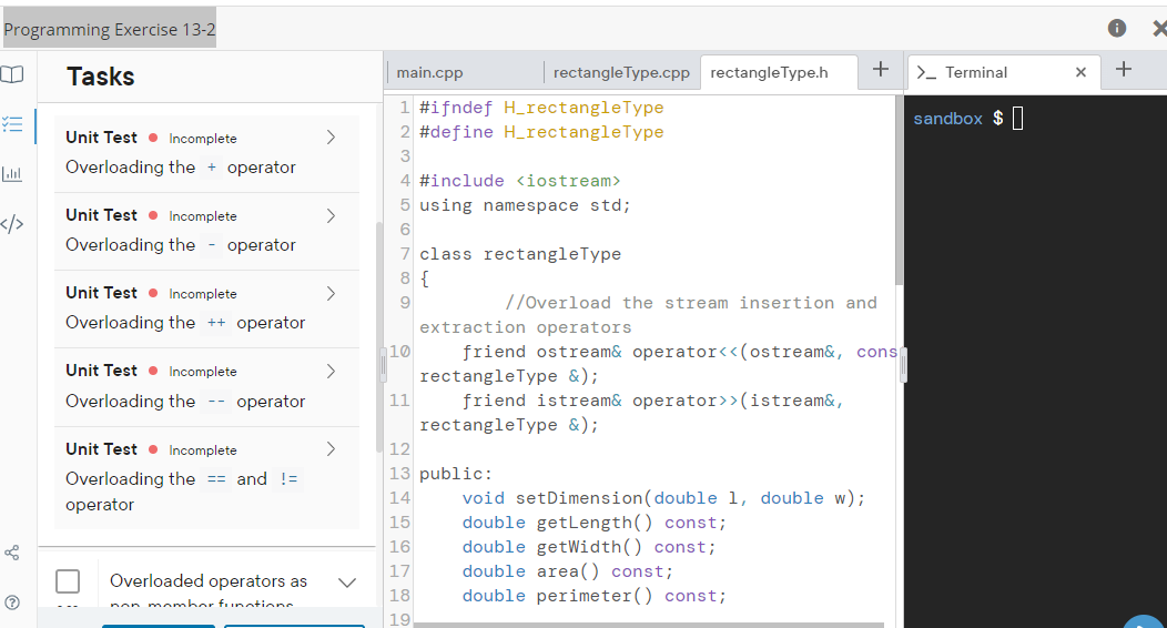 10.00 Overloaded Operators 0 out of 5 checks passed. Review the results