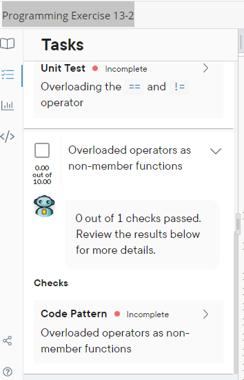 below for more details. Checks Unit TestIncomplete Overloading the + operator Build