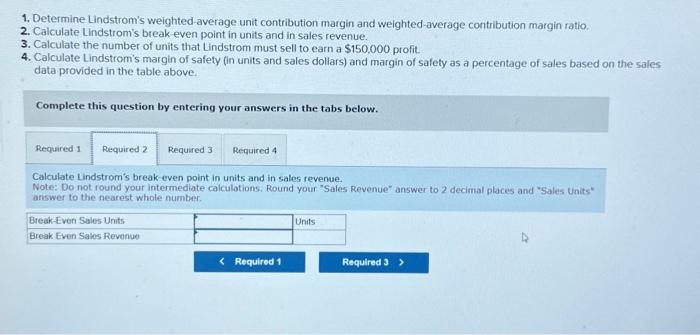 sales revenue. 3. Calculate the number of units that Lindstrom must sell