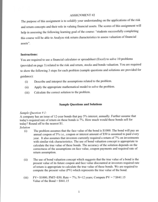  ASSIGNMENT #2 The purpose of this assignment is to solidify your