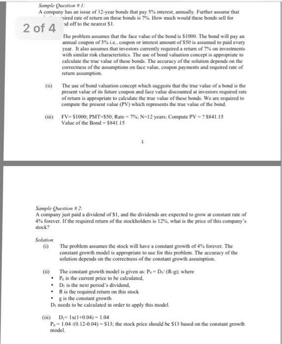 understanding on the applications of the risk and return concepts and their