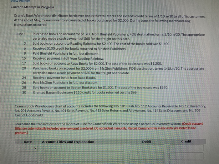  View Policies Current Attempt in Progress Crane's Book Warehouse distributes hardcover