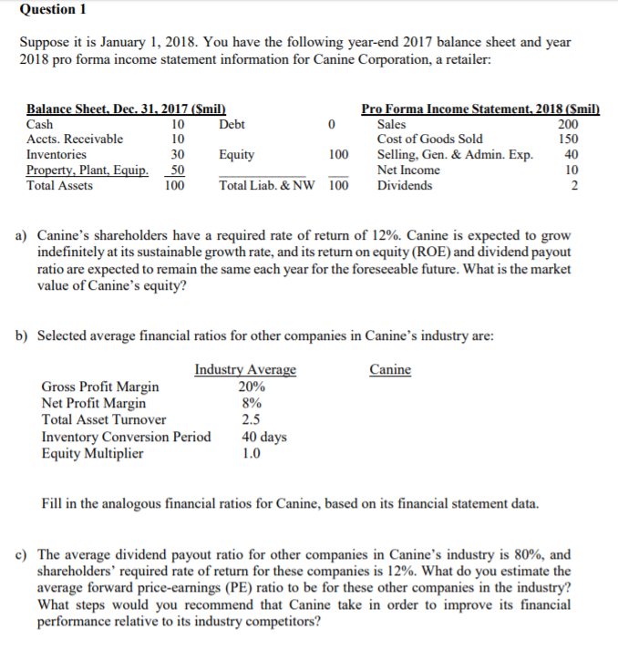 Please answer problem a),b),c) Question 1 Suppose it is January 1, 2018.