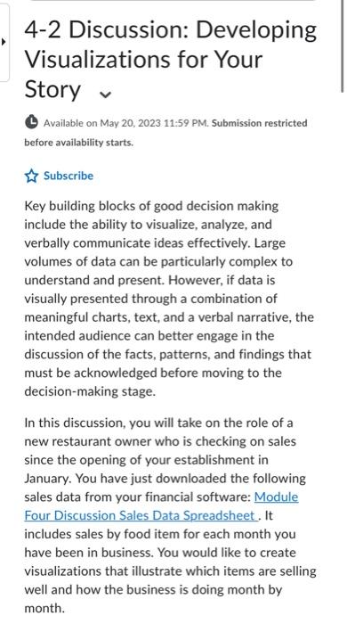  4-2 Discussion: Developing Visualizations for Your Story Available on May 20,