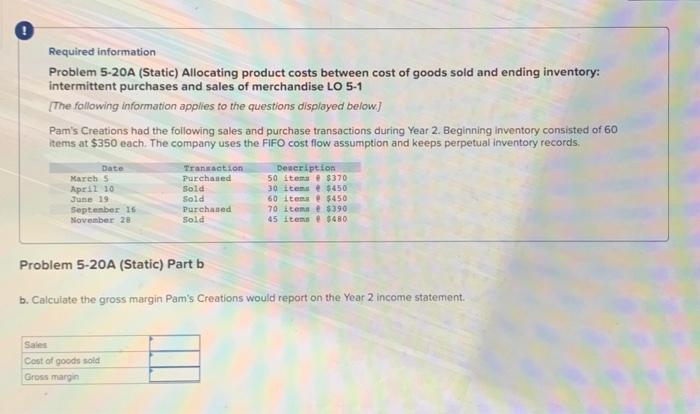 purchases and sales of merchandise LO 5-1 [The following information applies to