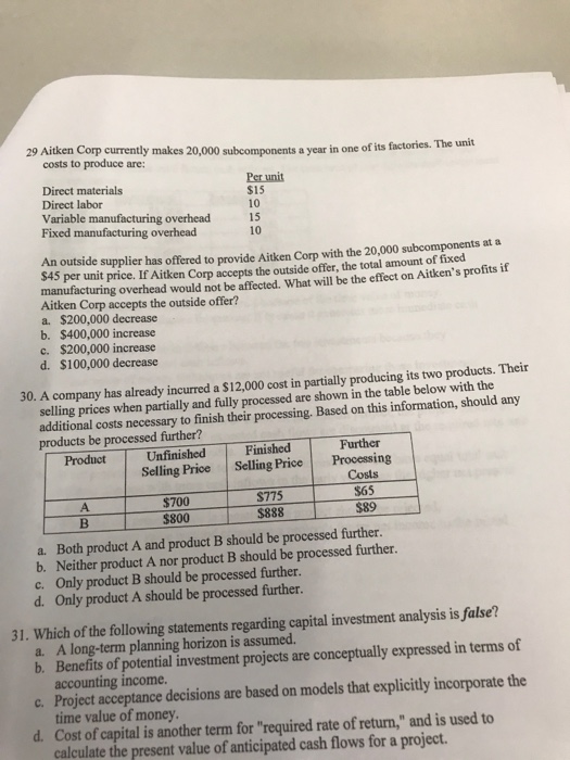  29 Aitken Corp currenty makes 20,000 subcomponents a year in one