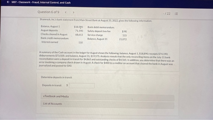  + MO7-Classwork - Fraud, Internal Control and Cash Question 6 of