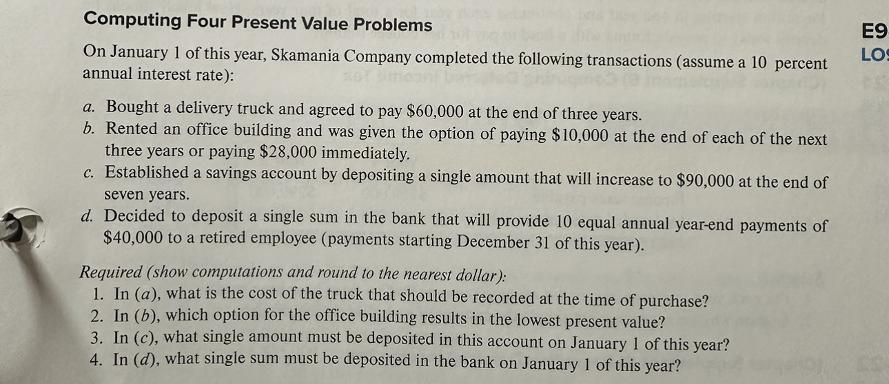 just do 1,2,3,4 Computing Four Present Value Problems On January 1 of