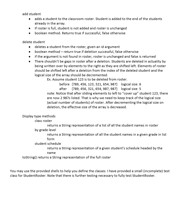 gradeLevel; double gpa; String[] schedule; //*****constuctors*************************************************** //Only 2 are listed here since