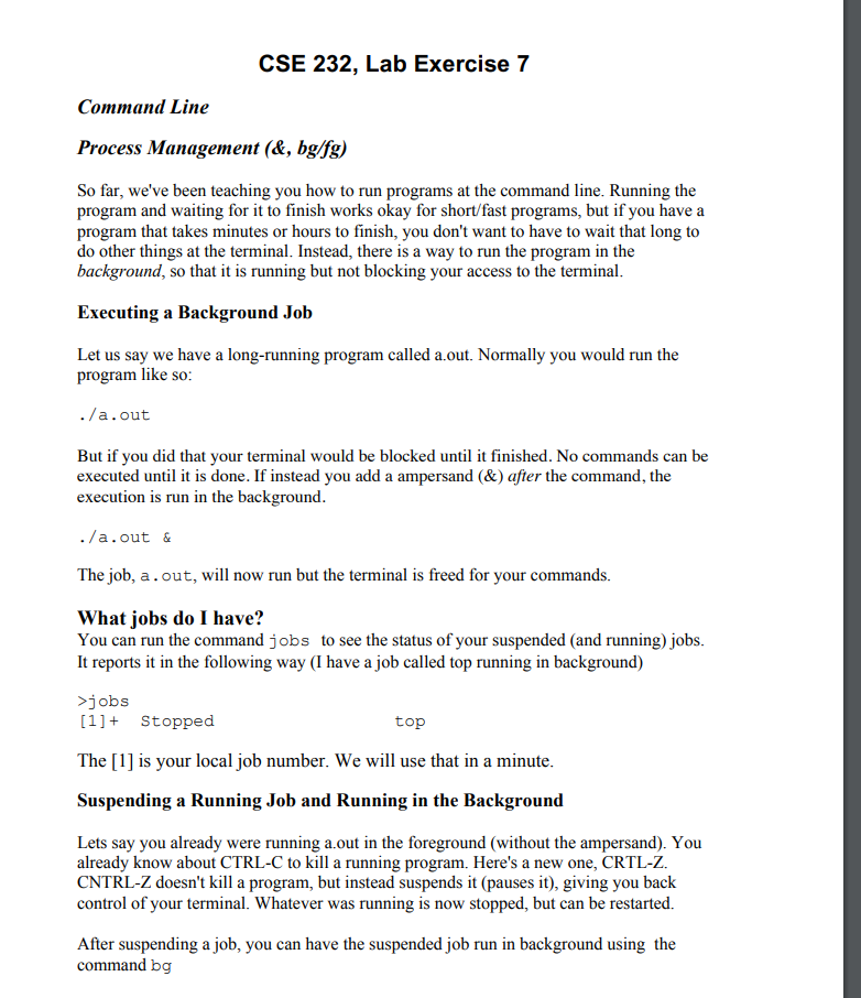  c++ no namespace please. with comment CSE 232, Lab Exercise 7