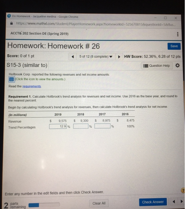 Homework # 26 core: 0 of 1 pt 5 of 12 (8