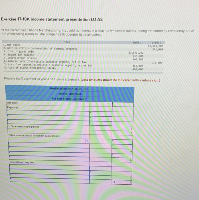 #9 Exercise 17-18A Income statement presentation LO A2 In the current year,