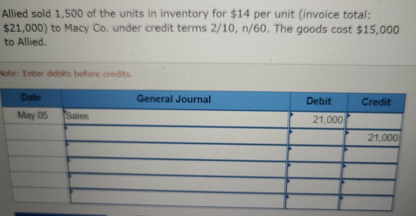 customer (buyer) of Allied (seller) products. May 3 Allied made its first