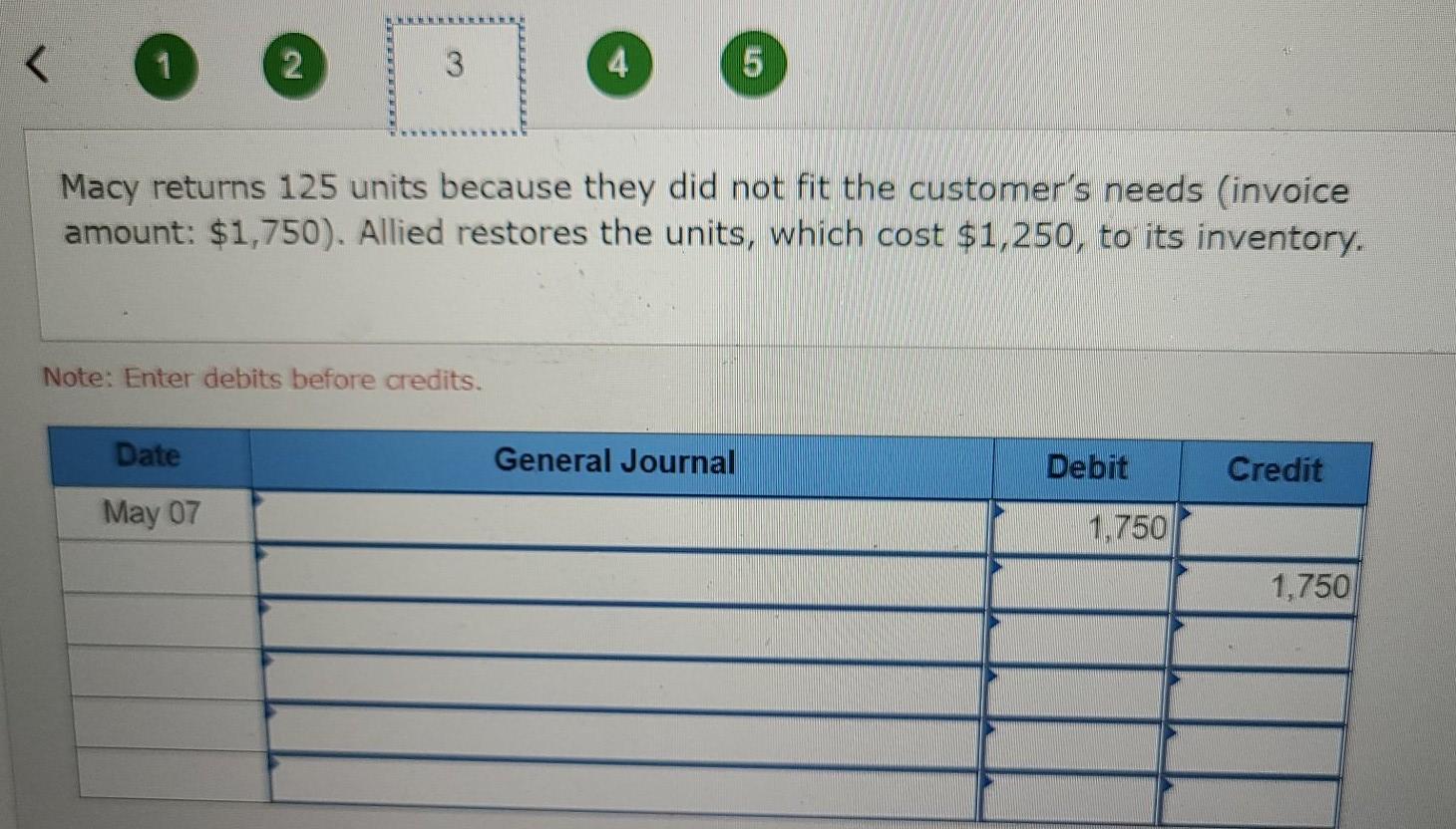 and only purchase of inventory for the period on May 3 for