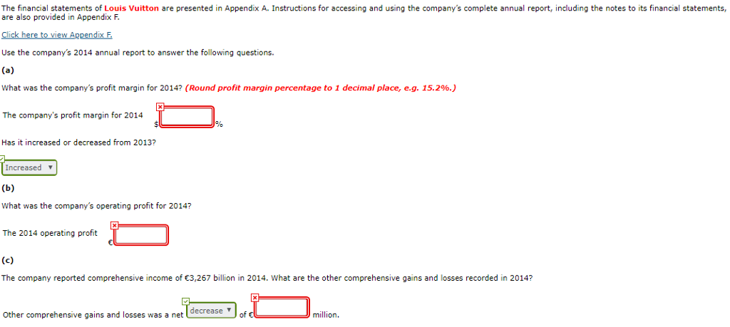 The financial statements of Louis Vuitton are presented in Appendix A. Instructions