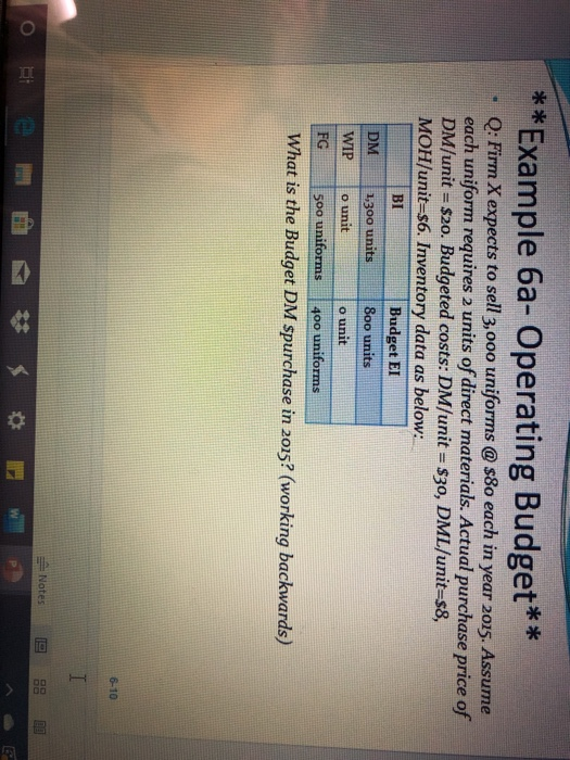  **Example 6a- Operating Budget** Q: Firm X expects to sell 3,000
