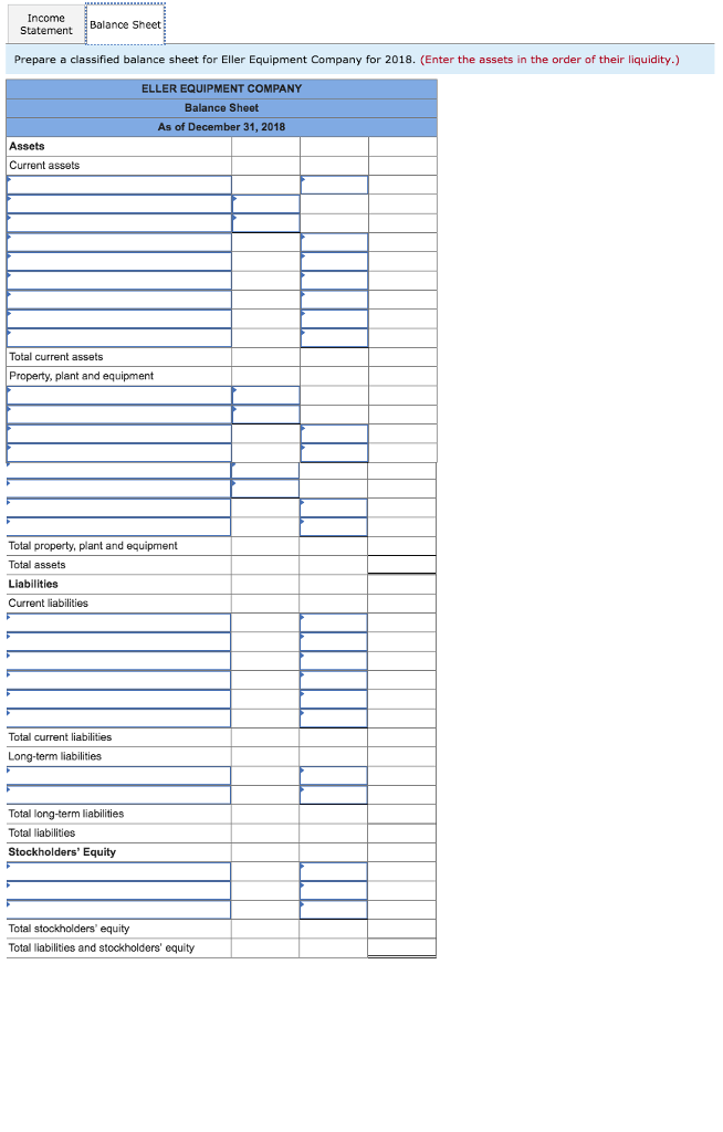 Equipment Company for the year 2018. (Hint: Some of the items will