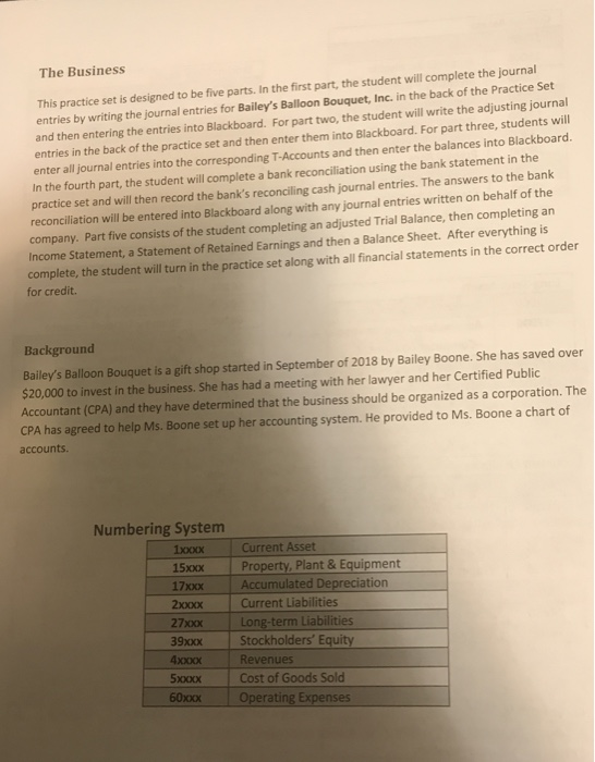  The Business This practice set is designed to be five parts.